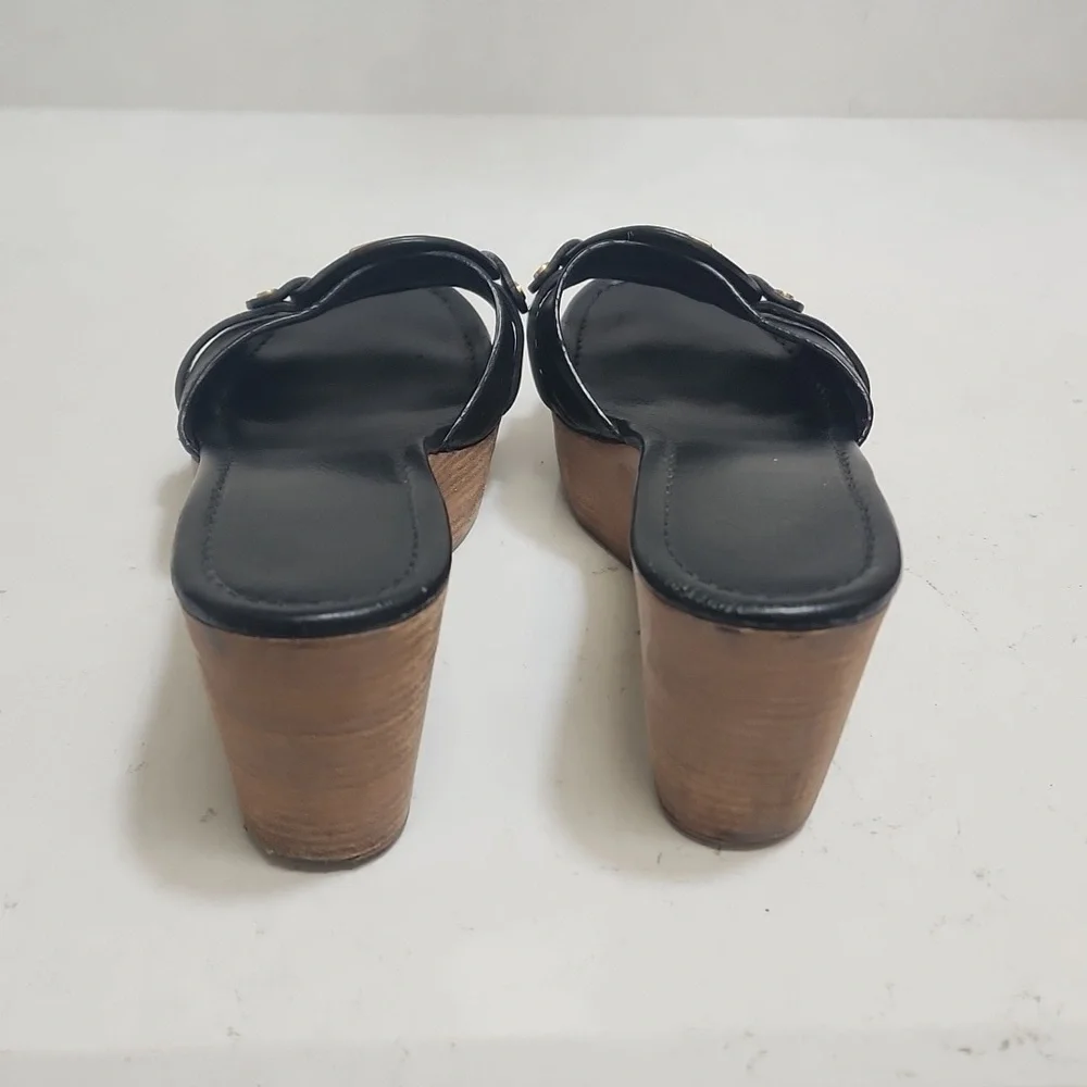 Tory Burch Black Wedges with Gold Logo - Picture 5 of 6